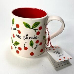 Anthropologie Molly Hatch Ma Cherie Mug White and Red Cherries NWT